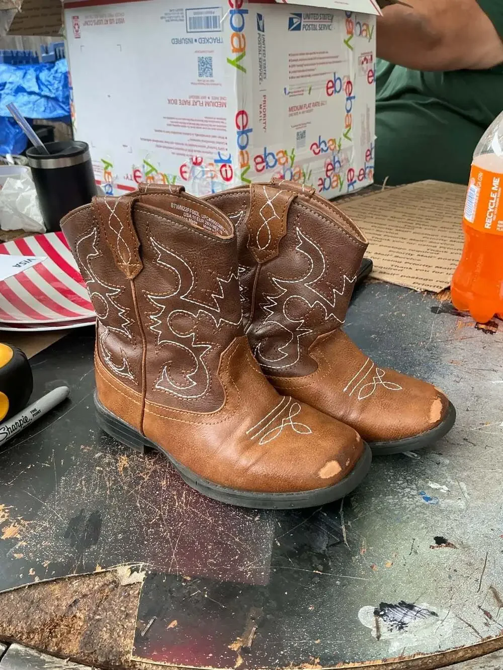 Wonder Nation Toddler Boys' Brown Western Cowboy Boots with Embroidered Detail